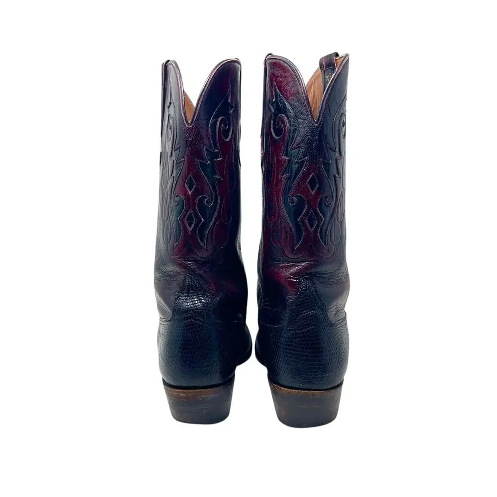 Vintage Lucchese Classics Black Cherry Teju Lizard Western Cowboy Boots - Sz 10D